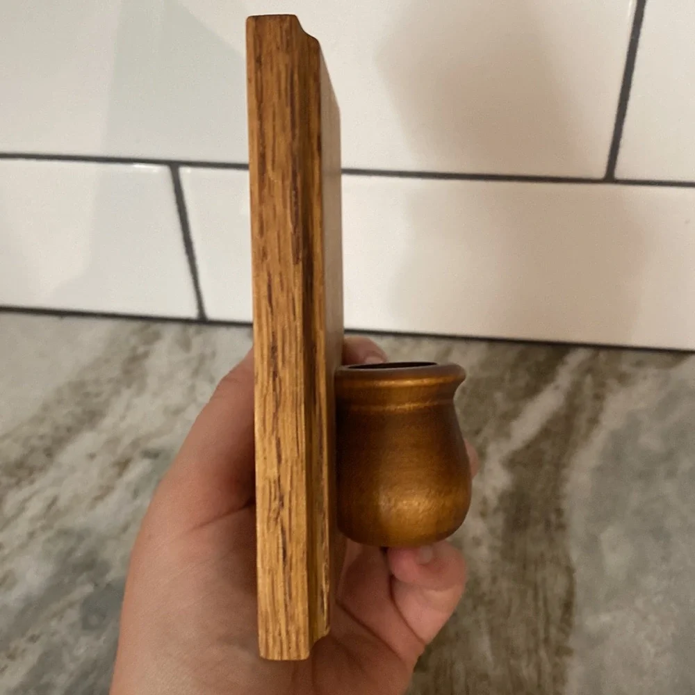 Vintage MCM wood wall candle holder sconce. Mini. Cottagecore, farmhouse rustic